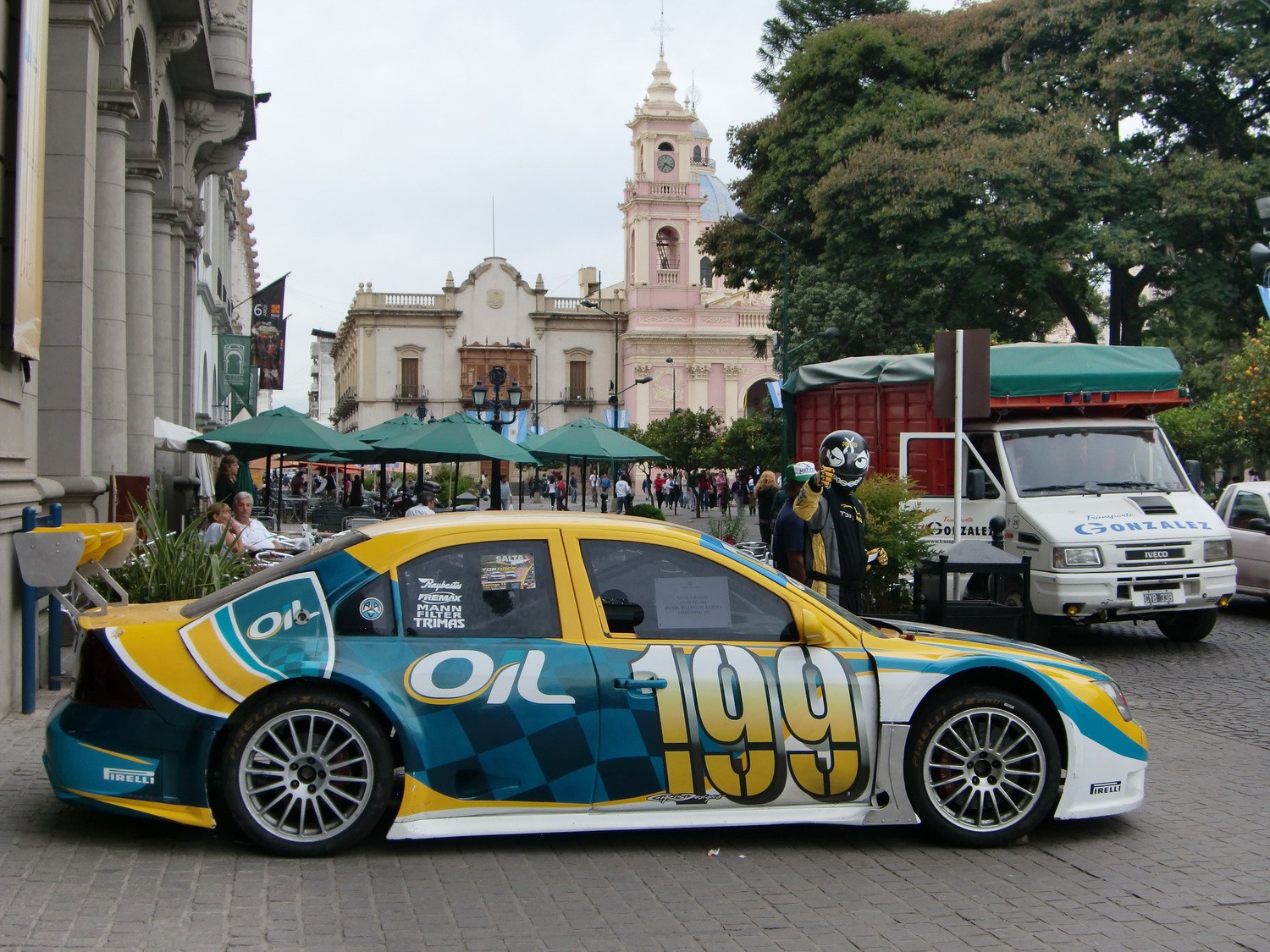 Nice car with the cathedral of Salta in the background